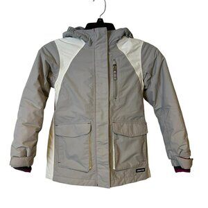 Lands End Girls Winter Coat Jacket Size 5 - 6 Medium Gray White Parka Waterproof